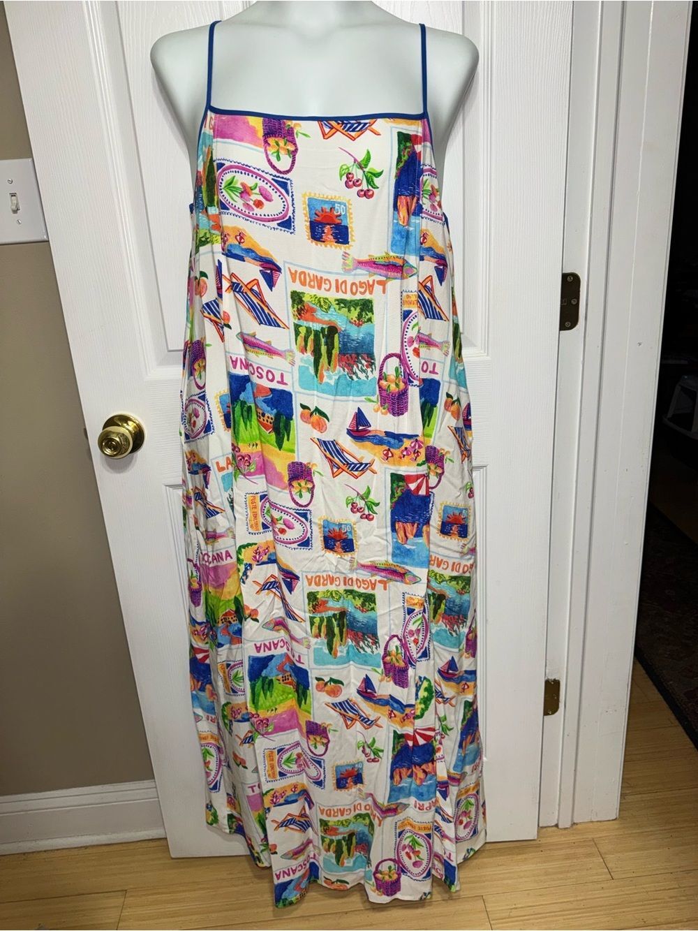 Label of Love Maxi Dress Toscana Tuscany Italian Riviera Print Sz XL NEW NWT